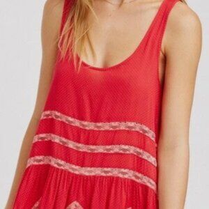 Free People Red Sleeveless Lace-Trim Tank